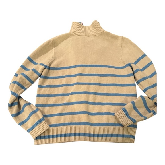 J. Crew Striped Half-Zip Pullover Sweater Sz M Preppy Mock Neck Neutral Knit - Picture 3 of 5